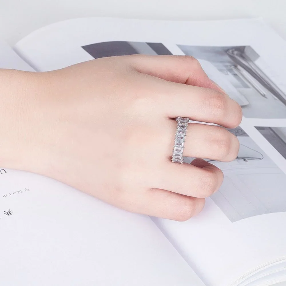 NEW 925 Silver Baguette Diamond Full Eternity Ring